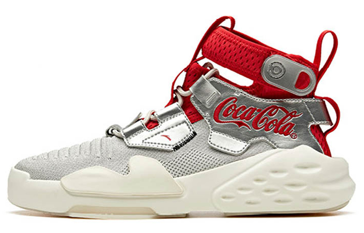 Coca Cola x Anta Shock Absorbers Slip Resistant High Top Sports Casual Shoes White Gray Red