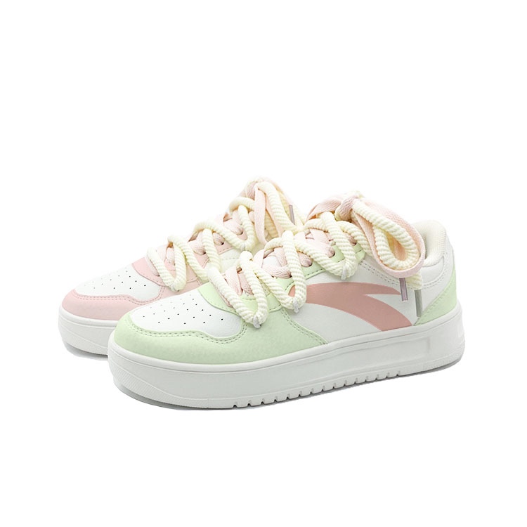 Anta Relaxed Anti Slip Wear Resistant Low Top Skateboard Shoes Unisex Green Pink Mismatched