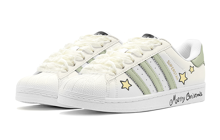 Adidas Originals SUPERSTAR Christmas Greetings, Christmas Stars Low Top Skateboard Shoes Unisex Yellow Green
