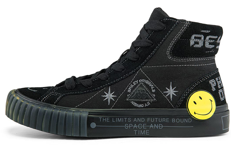 Kappa SMILEY Collaboration Wear-Resistant High-Top Canvas Shoes Unisex Black