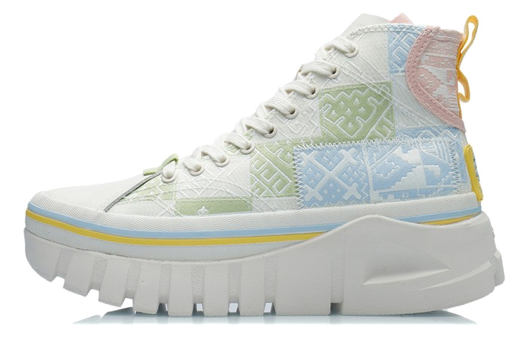 LiNing Wave Coverage Slip Resistant Cushioning And Breathable High Top Skateboard Shoes Women's White Green