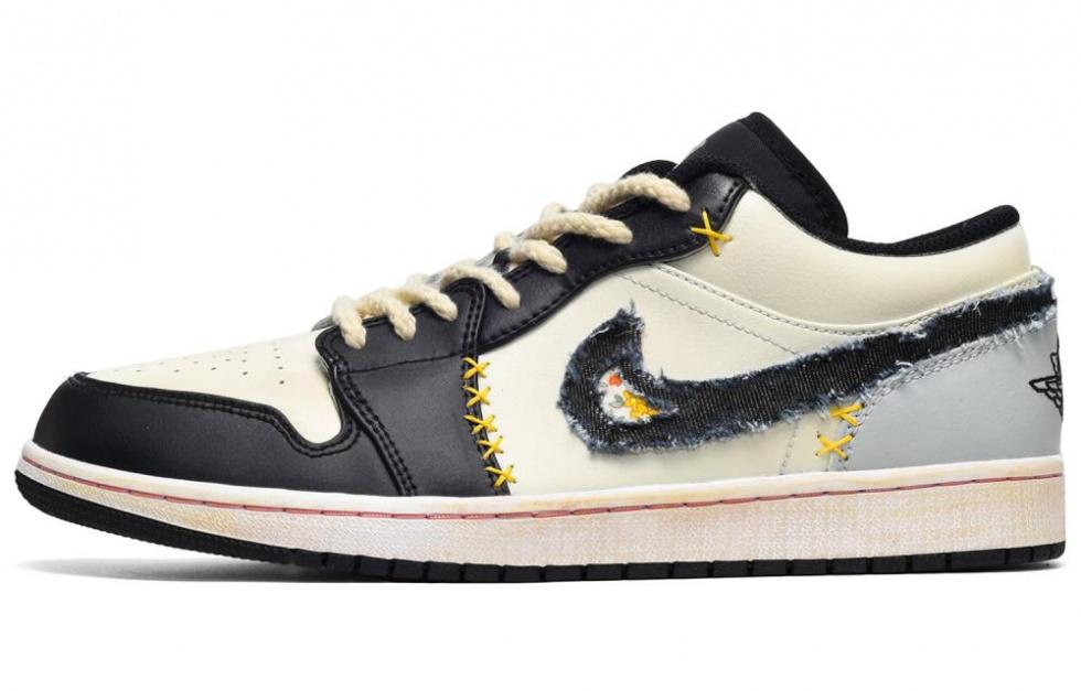 Jordan Air Jordan 1 Low CUS ID Vintage Basketball Shoes Men's Black Yellow Gray
