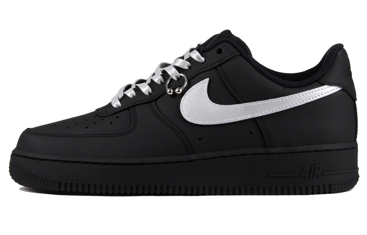 Nike Air Force 1 Coverage Low-Top Skateboard Shoes Unisex Matte Black Silver