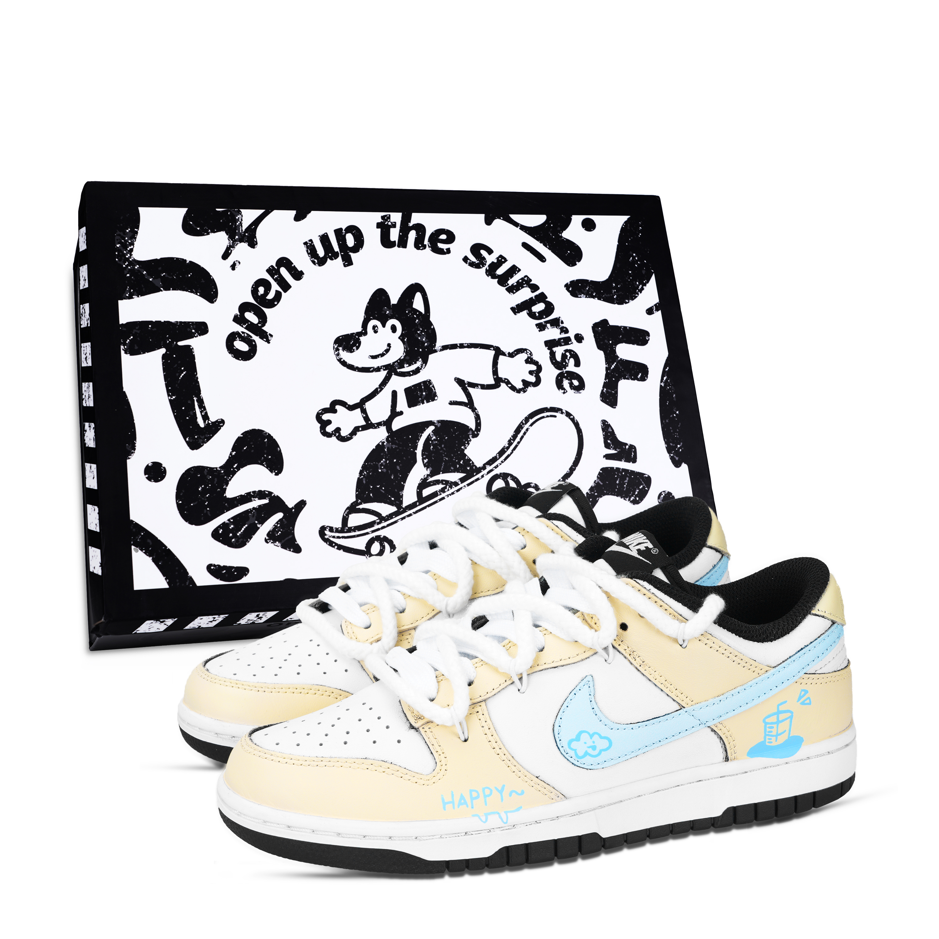 Nike Dunk Honey Breeze Ice Travel Skateboard Shoes Unisex Blue Yellow White
