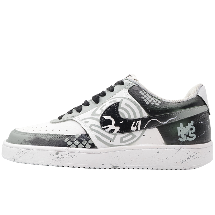 Nike Court Vision 1 White Snake Frenzy Dance Wear-Resistant Low-Top Skateboard Shoes Men's White Black