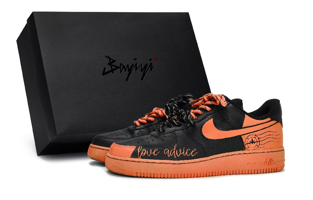 Nike Air Force 1 Love's Advice Wear-Resistant Low-Top Skateboard Shoes Unisex Black Orange