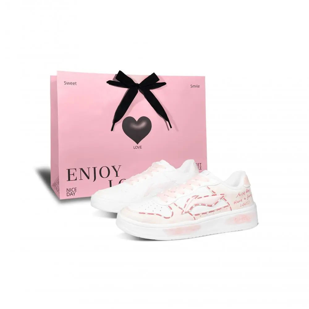 LiNing Pontoon Boats Anti Slip And Wear Resistant Height Increasing Low top Skateboard Shoes Women's Pink White