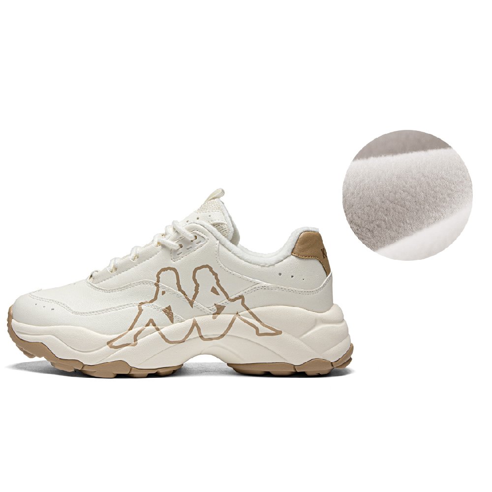 Kappa Anti-Slip And Wear-Resistant Warm Low-Top Chunky Sneakers Unisex White Brown
