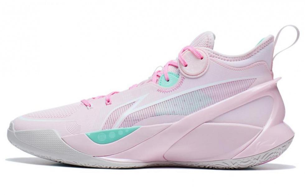 LiNing SONIC 10 Shock Absorbers With Slip Resistant Features Mid Top Basketball Shoes Unisex Primrose Pink