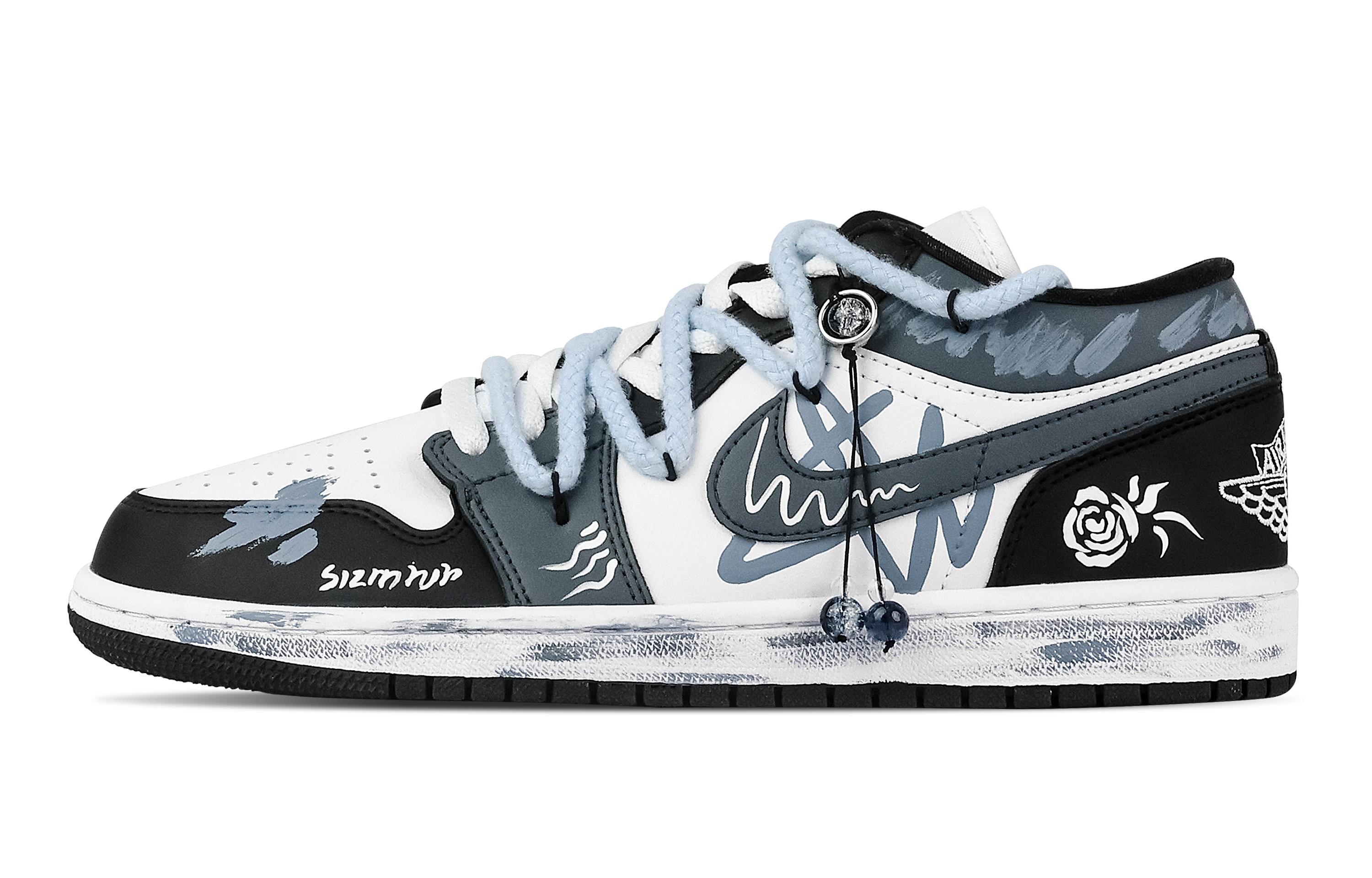 Jordan Air Jordan 1 Rose, Heart Box Low top Vintage Basketball Shoes Unisex Black White Blue