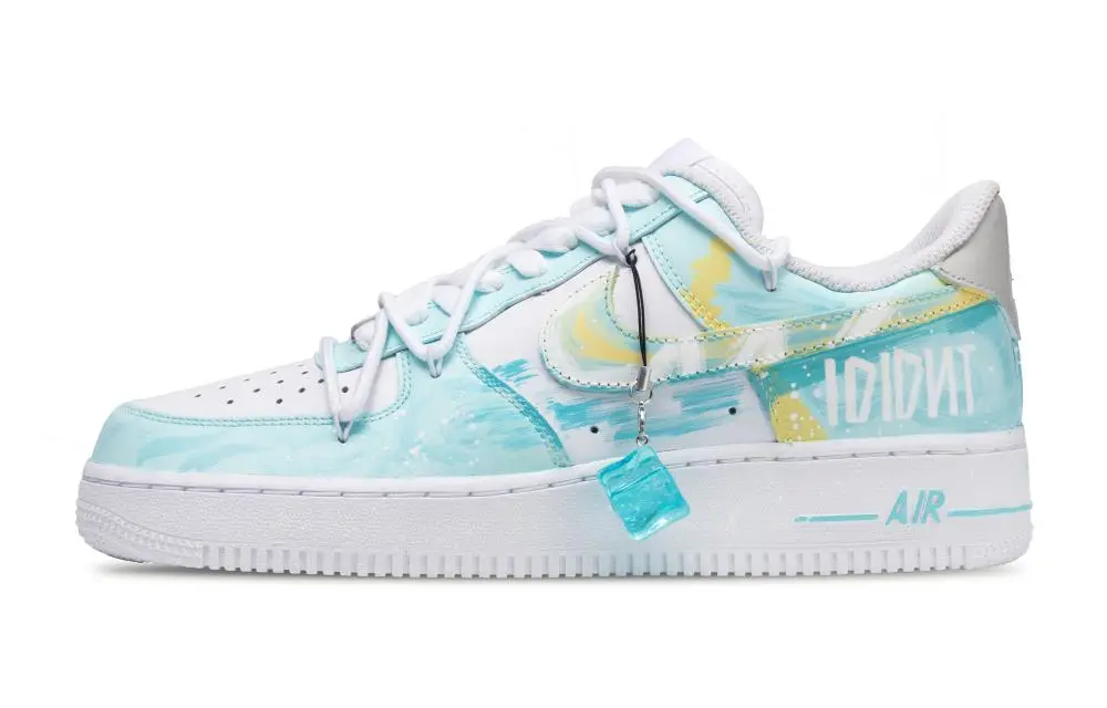 Nike Air Force 1 Cushioning Low top Skateboard Shoes Unisex White Cyan Yellow