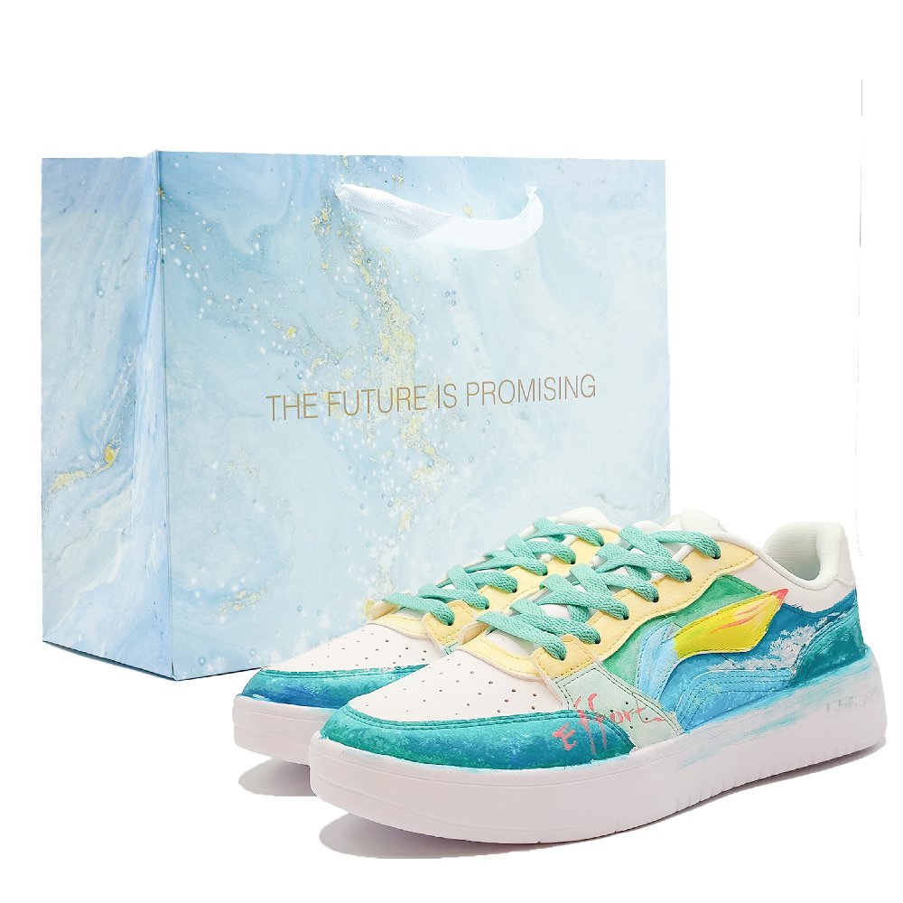 LiNing Acer Truncatum Slip Resistant Cushioning Abrasion Resistant Low Top Skateboard Shoes Men's Blue Green Yellow