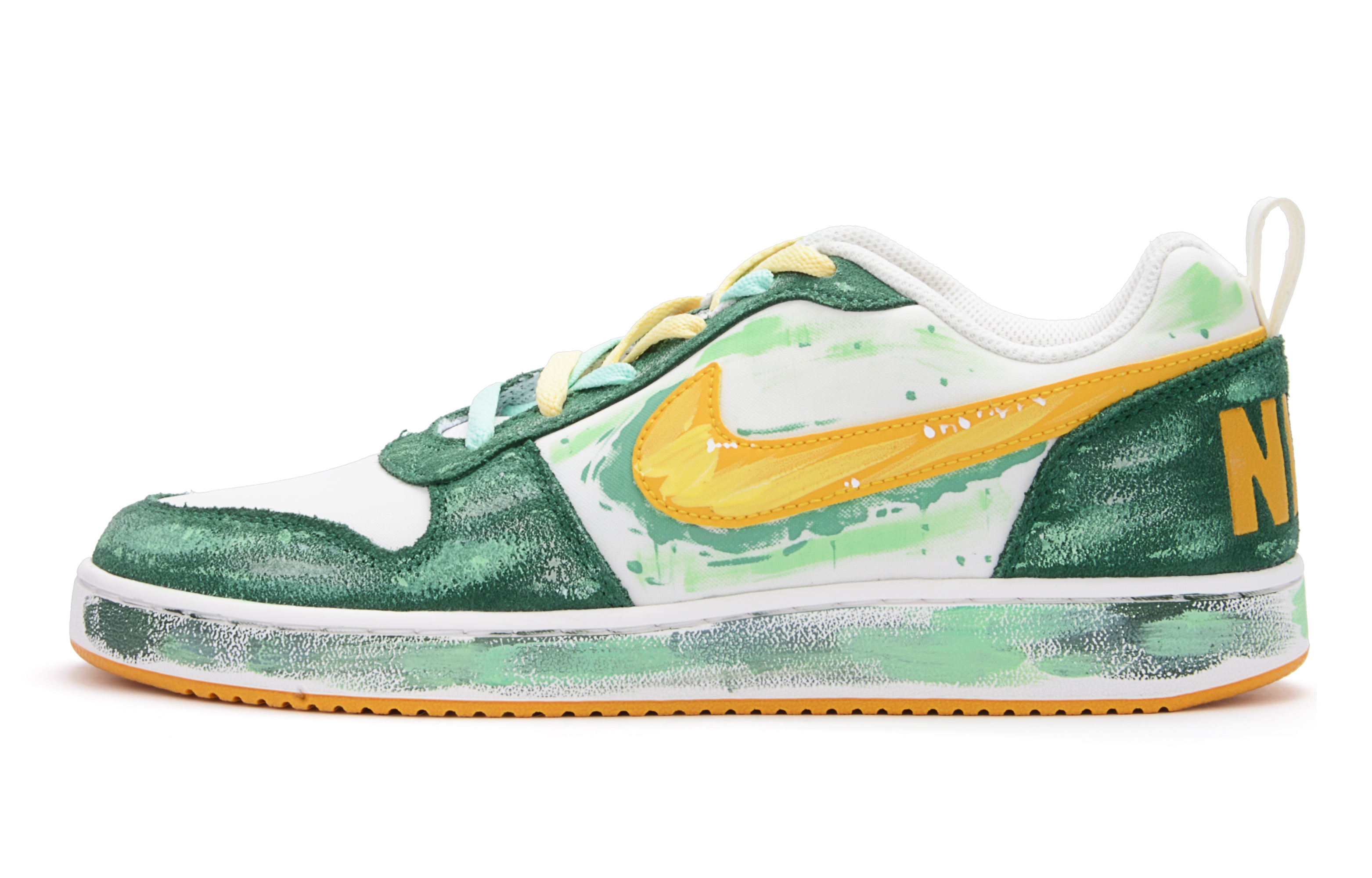Nike Court Borough PRM Slip Resistant Abrasion Resistant Low top Skateboard Shoes Men's White Green Yellow