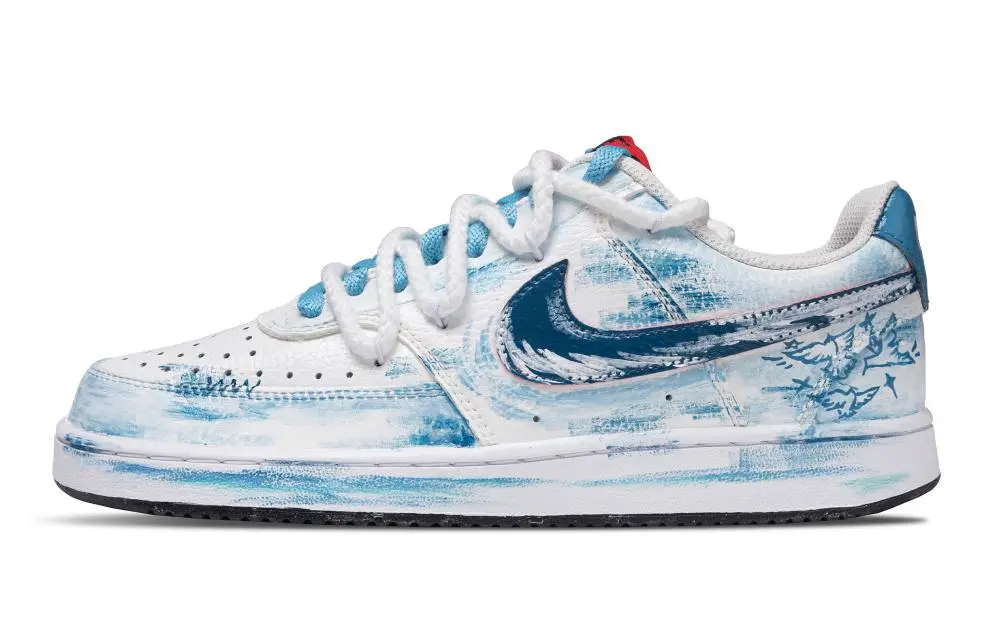 Nike Court Vision 1 Peace Dove Abrasion Resistant Low Top Skateboard Shoes Men's Blue White
