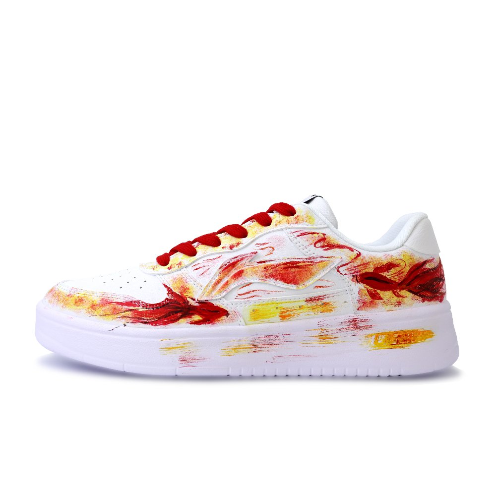 LiNing Pontoon Boats Coverage Abrasion Resistant, Breathable Low Top Skateboard Shoes Unisex White Red Yellow