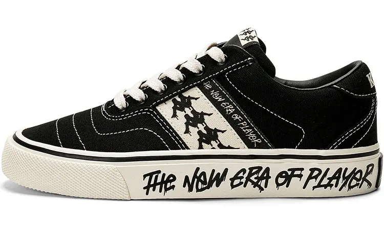 Kappa Abrasion Resistant Low Top Skateboard Shoes Unisex Black Heron Feather White