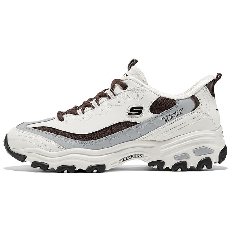 Skechers D'LITES 1.0 Cushioning, Breathable, Height Increasing Low top Chunky Sneakers Men's White Brown Gray