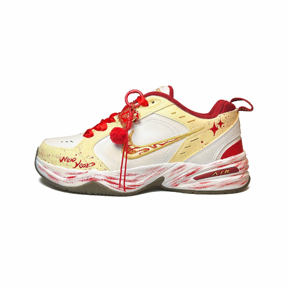 Nike Air Monarch 4 Cushioned Slip-Resistant Low-Top Casual Shoes Unisex Yellow Red