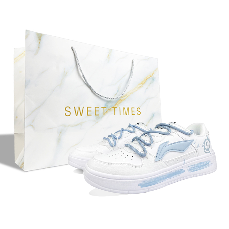 LiNing Pontoon Boats Anti-Slip And Wear-Resistant Height Increasing Low-Top Skateboard Shoes Women's White Blue
