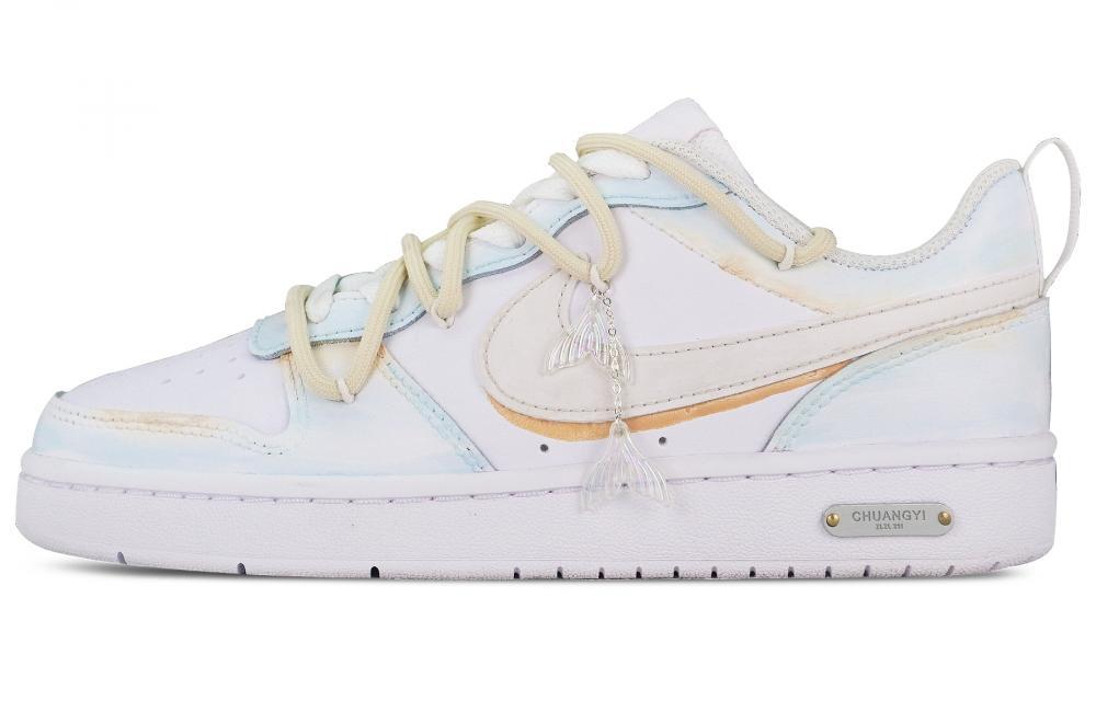 Nike Court Borough Small White Shoes Anti-Slip Wear-Resistant Low-Top Skateboard Shoes GS White Blue