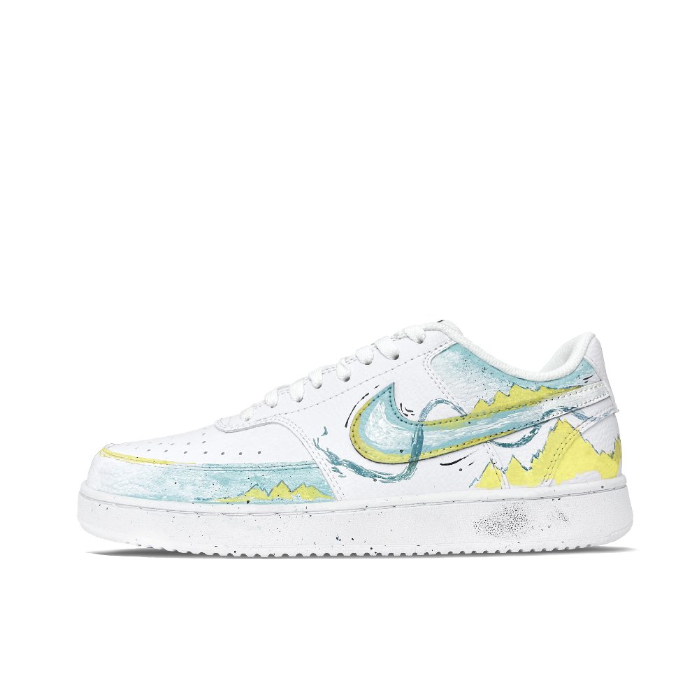 Nike Court Vision Skateboard Shoes Men's Low Top White, Cyan, Yellow