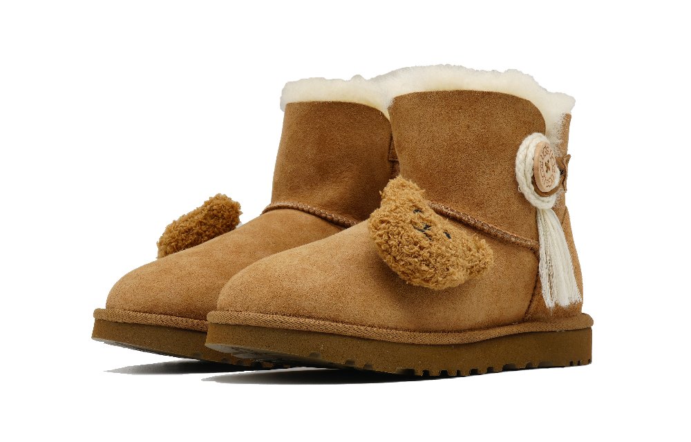 UGG Mini Bailey Bow II Cool Play Koala Tassel Bear Warm And Wear-Resistant Short Snow Boots Women's Camel