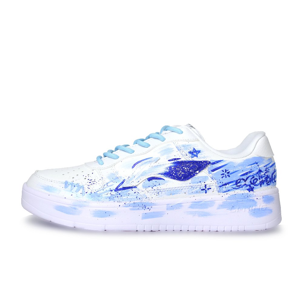 LiNing Pontoon Boats Abrasion Resistant, Lightweight, And Breathable Low top Skateboard Shoes Unisex White Blue