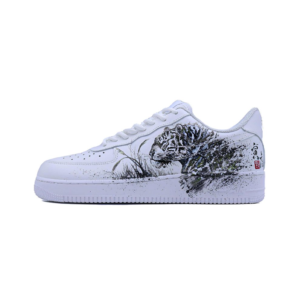 Nike Air Force 1 Singularity, Chinese Zodiac, Tiger Abrasion Resistant Low Top Skateboard Shoes Unisex White Black