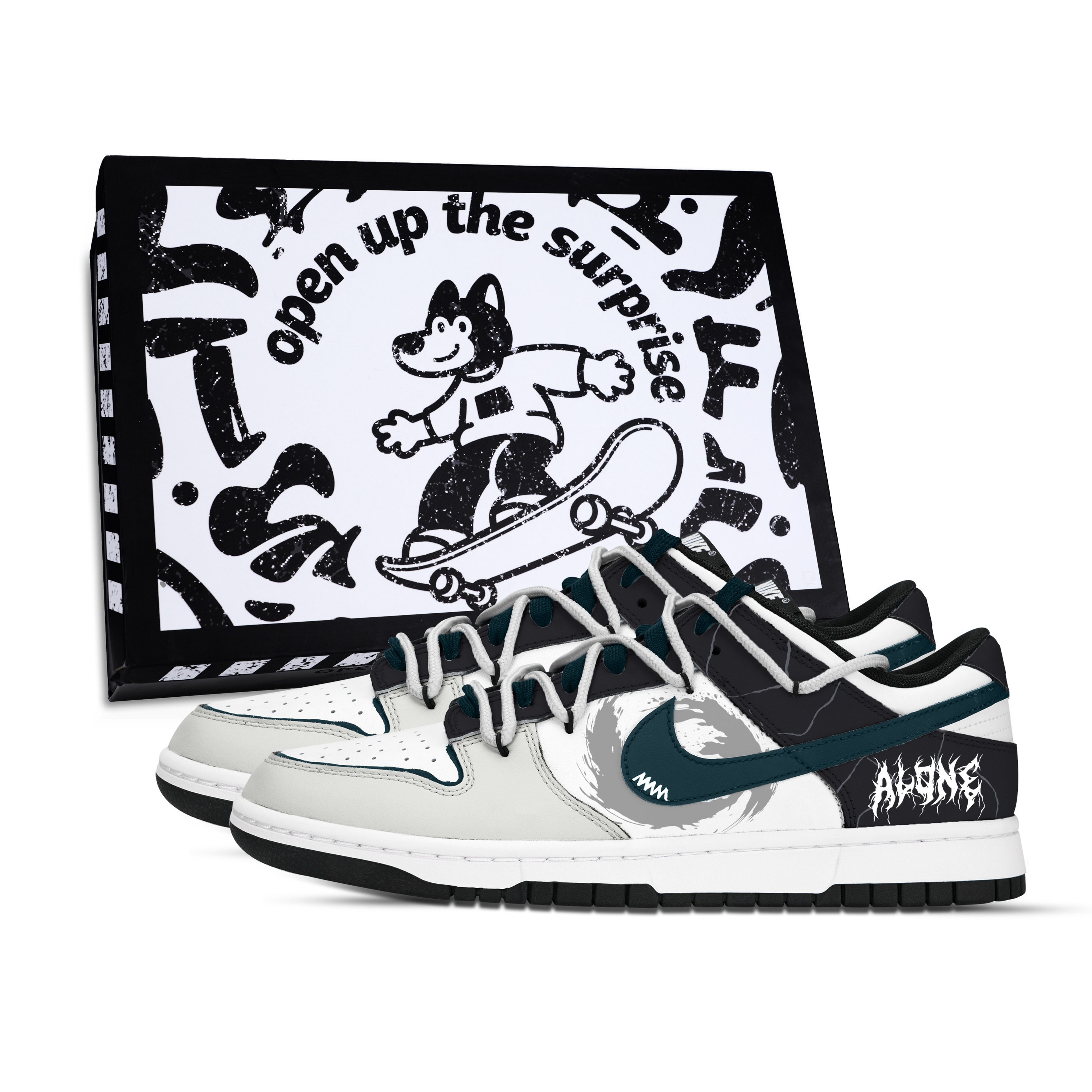 Nike Dunk Dark Shadow Old Craft Black Shoe Box Abrasion Resistant Low top Skateboard Shoes Unisex Black White Green