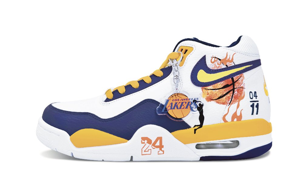 Nike Flight Legacy Wear-Resistant Mid-Top Vintage Basketball Shoes Men's Purple Yellow