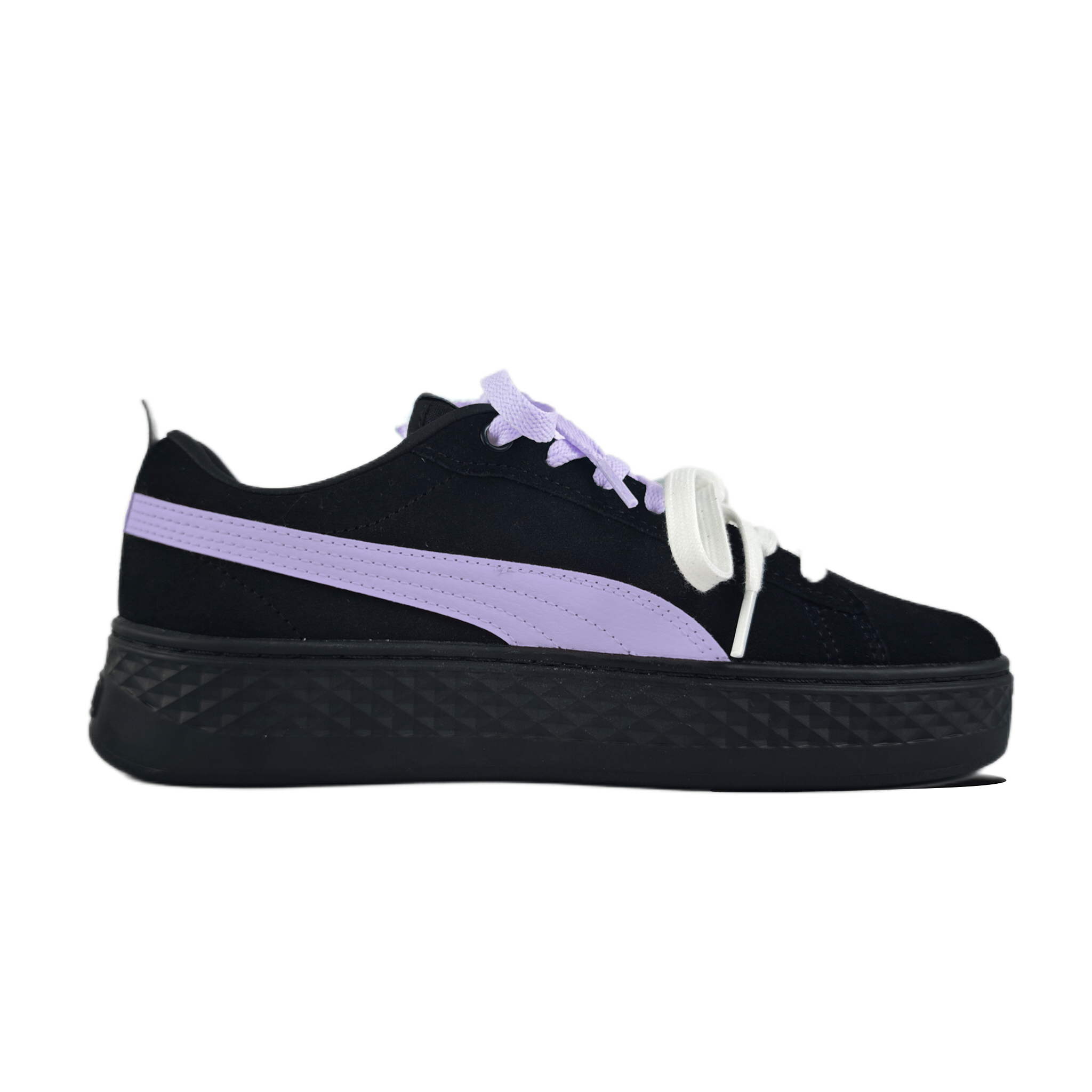 PUMA Smash Platform Purple Paw Abrasion Resistant Breathable Height Increasing Low top Skateboard Shoes Women's Black