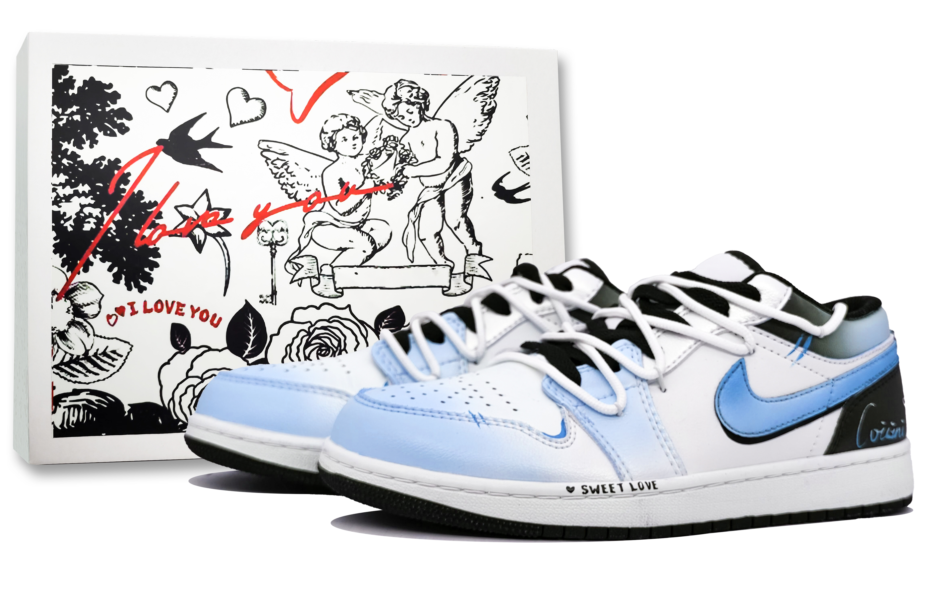 Jordan Air Jordan 1 Cushioning Low top Vintage Basketball Shoes Unisex Sweet Blue