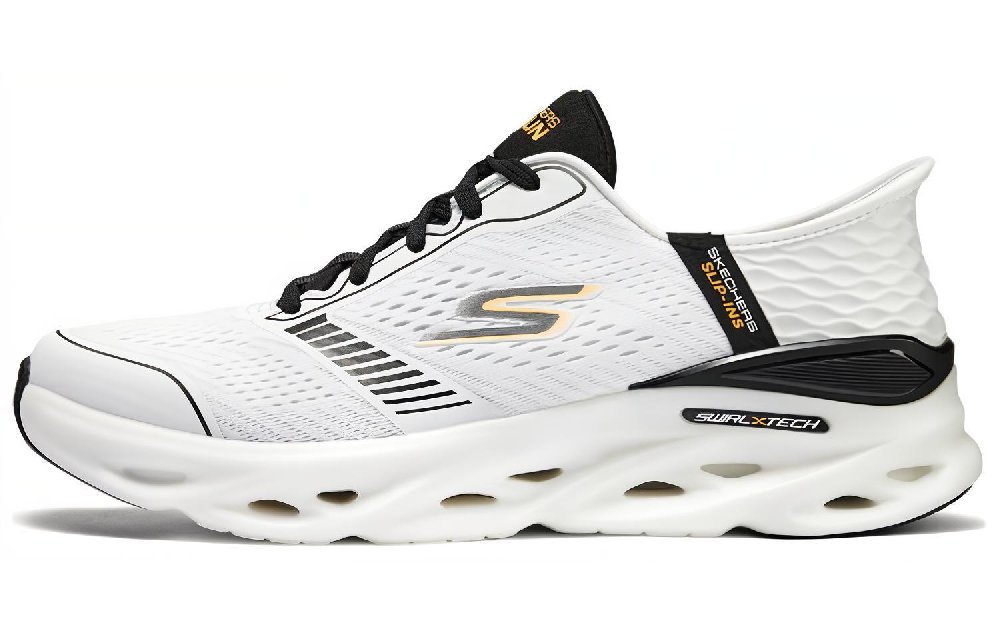 Skechers Cushioning Rebound Low-Top Casual Running Shoes Men's White Black