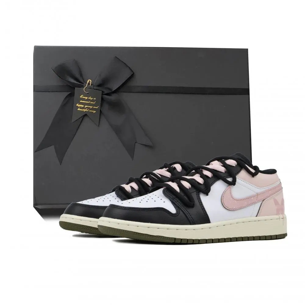 Jordan Air Jordan 1 Abrasion Resistant Support Low Top Vintage Basketball Shoes Unisex Black Pink