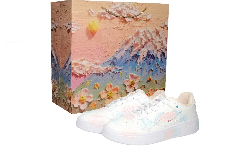 LiNing Pontoon Boats Slip Resistant And Breathable Low Top Skateboard Shoes Women's White Pink Blue