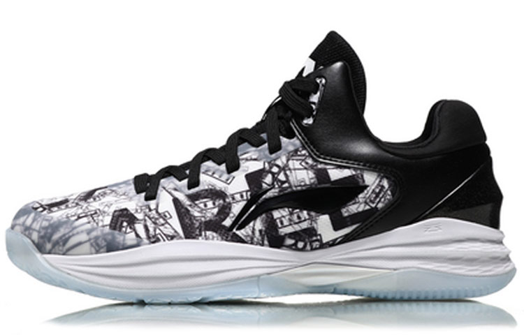 LiNing Night Stalker Cushioning Balance Low-Top Basketball Shoes Men's Black And White Graffiti