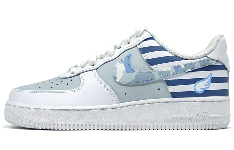 Nike Air Force 1 Anti Slip Wear Resistant Low Top Skateboard Shoes Men's Gray White Blue