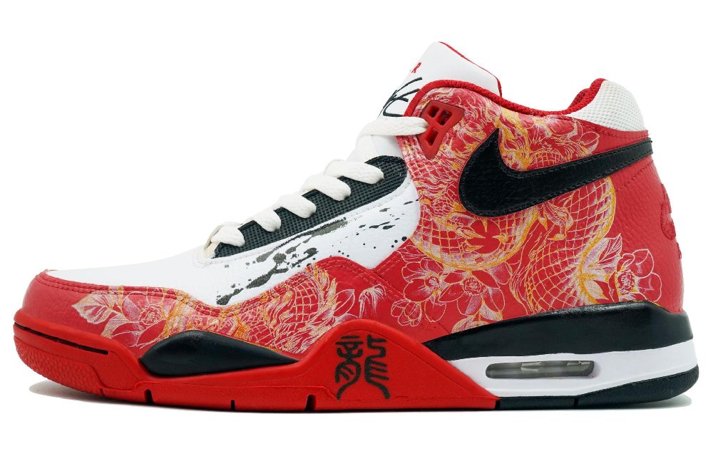 Nike Flight Legacy Kaleidoscope Flowing Water Dragon Mid-Top Vintage Basketball Shoes Unisex Red White