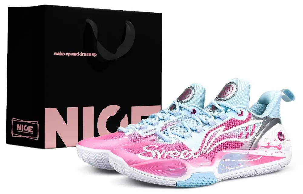 LiNing Speed 9 Shock Absorbers Slip Resistant Abrasion Resistant Low top Basketball Shoes Men's Blue Pink