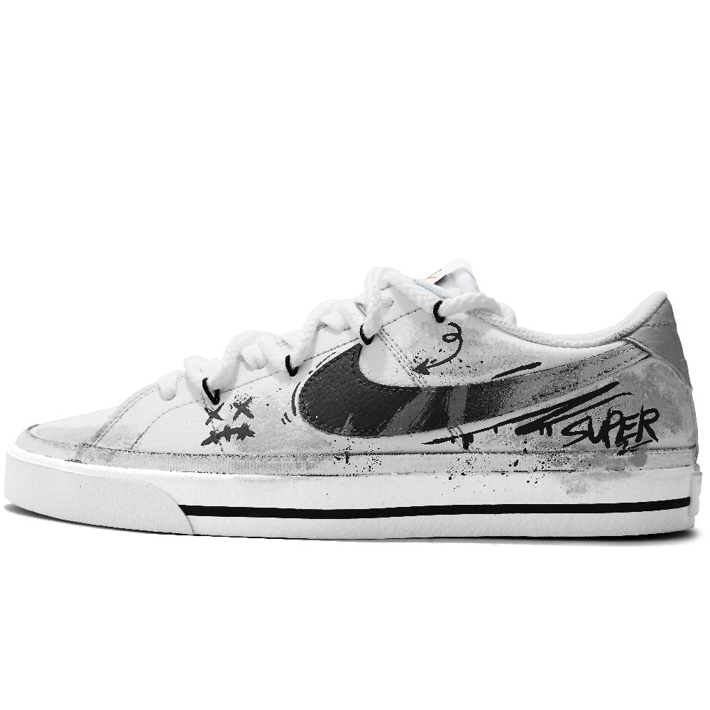 Nike Court Legacy Ink Fantasy Coverage Abrasion Resistant Low top Skateboard Shoes Unisex White Gray