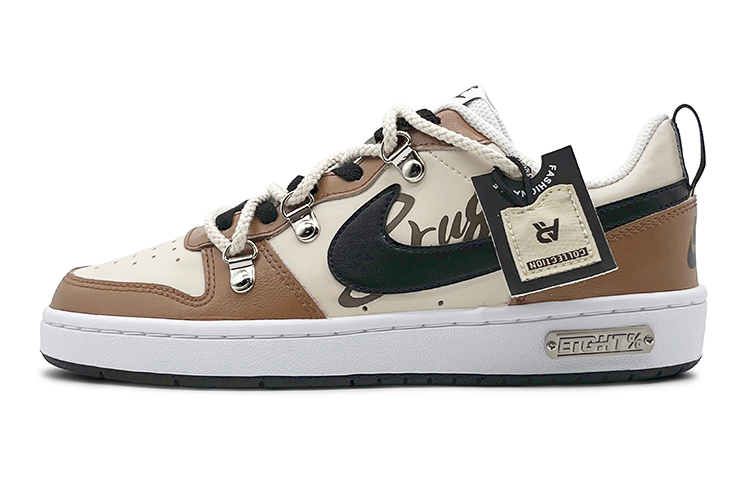 Nike Court Borough Low 2 Non-slip Lightweight Low-Top Skateboard Shoes GS White Brown