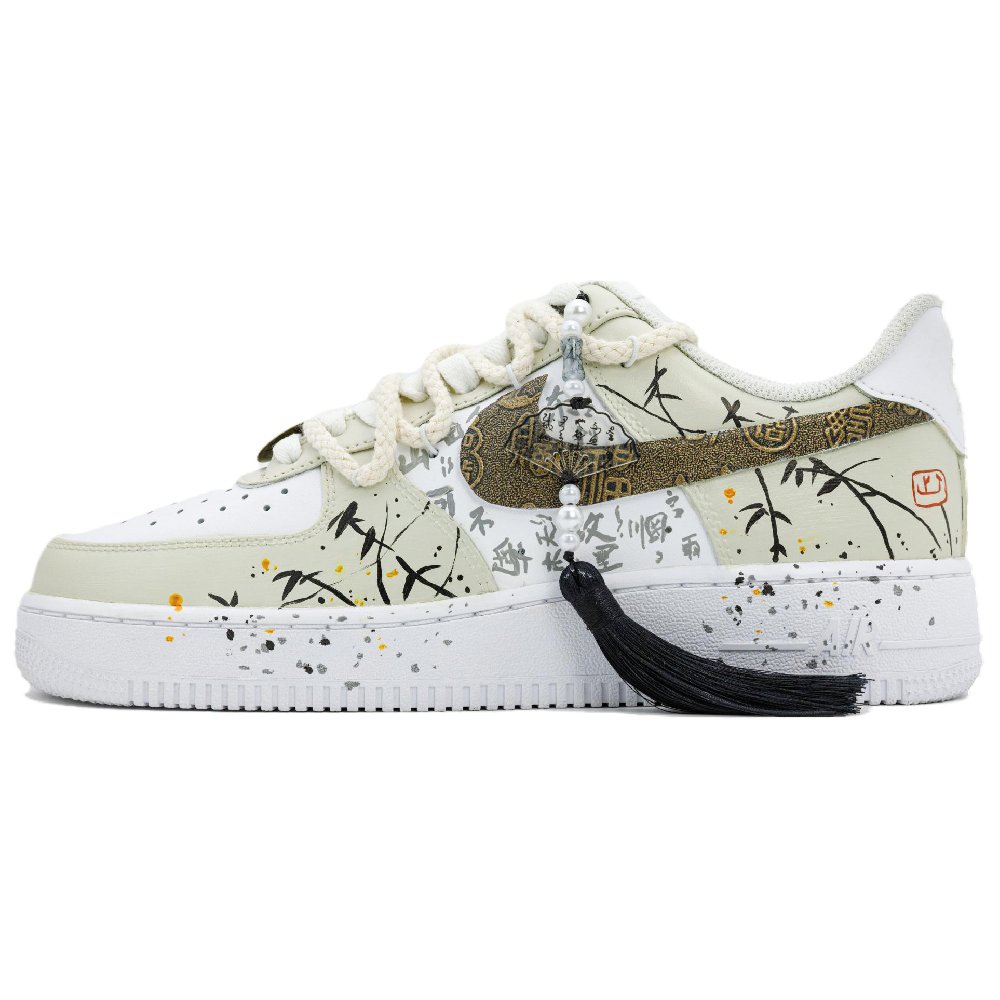 Nike Air Force 1 Ink Bamboo Abrasion Resistant Low Top Skateboard Shoes Men's White