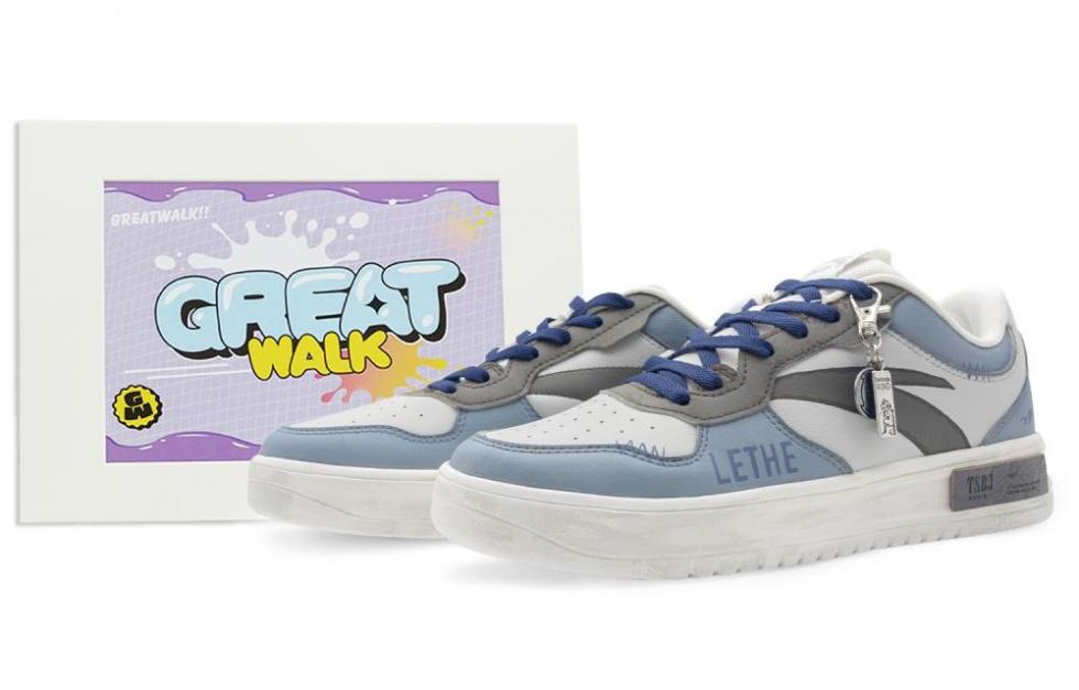 Anta Slip-Resistant Cushioning Low-Top Skateboard Shoes Men's Blue White Gray