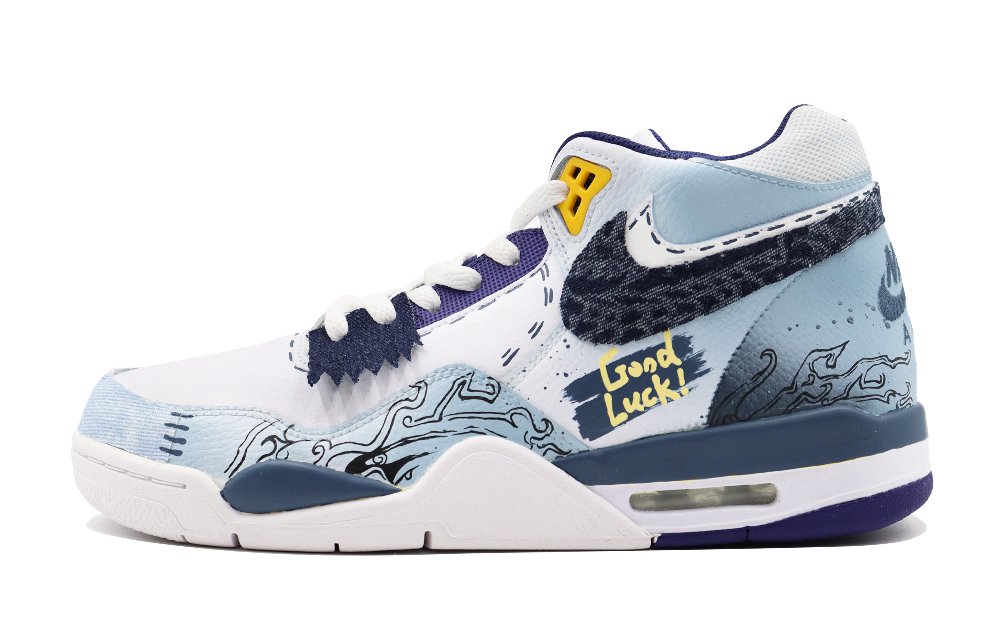 Nike Flight Legacy Cushioned Slip-Resistant Abrasion-Resistant Mid-Top Vintage Basketball Shoes Men's Antique Blue