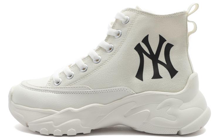 MLB Chunky High New York Yankees Wear-Resistant Height Increasing High-Top Canvas Shoes Unisex White