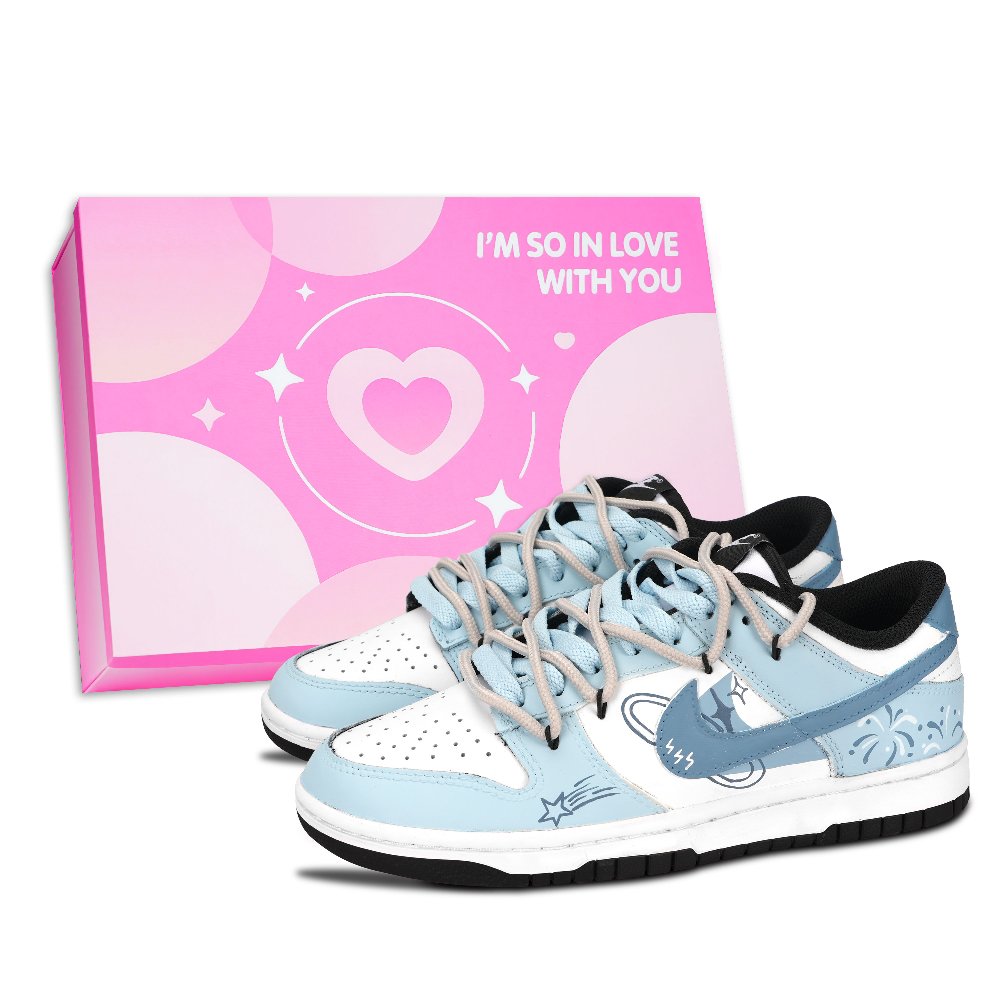 Nike Dunk Black White, Illusion Blue Star Rhythm Abrasion Resistant Low Top Skateboard Shoes Unisex Blue