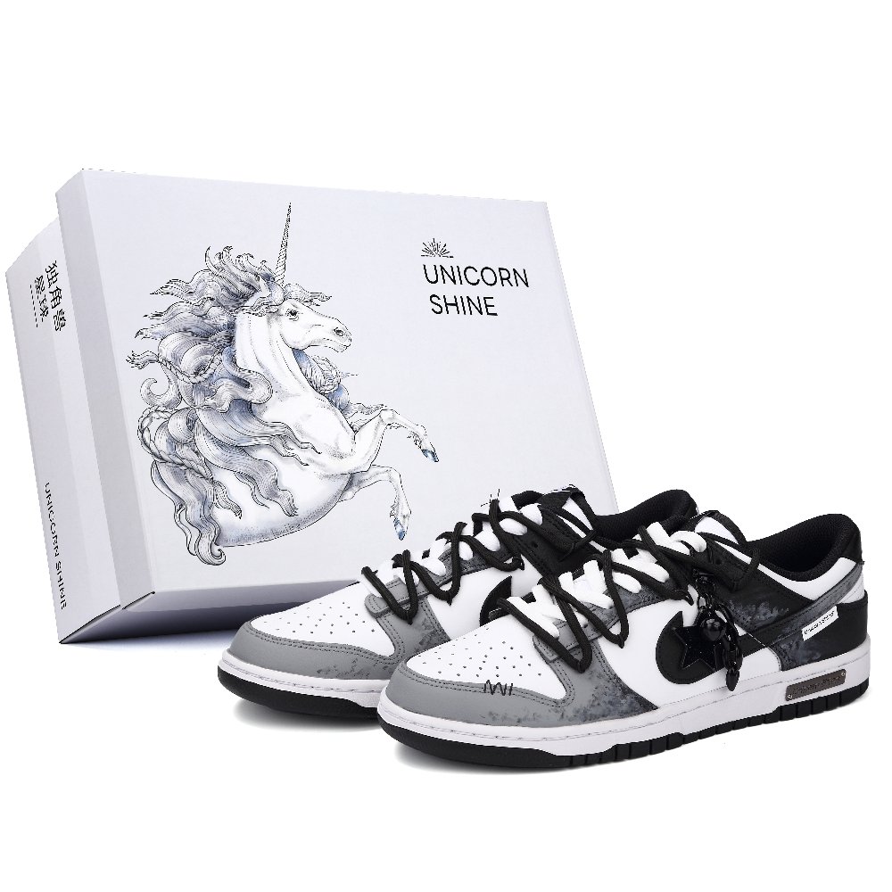 Nike Dunk Anti-Slip Wear-Resistant Low-Top Skateboard Shoes Unisex Black Gray Color