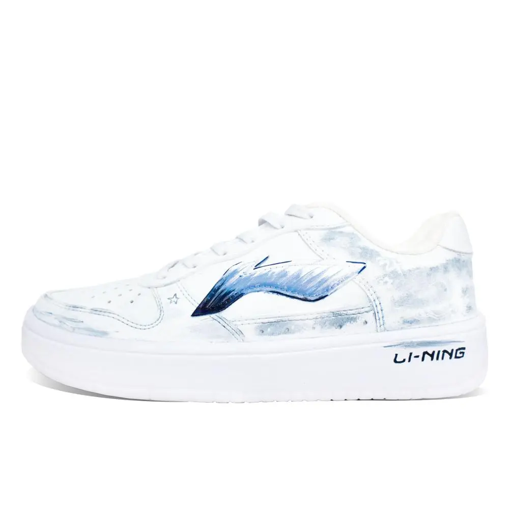 LiNing Pontoon Boats Wear resistant And Lightweight Low top Skateboard Shoes Unisex White Cyan
