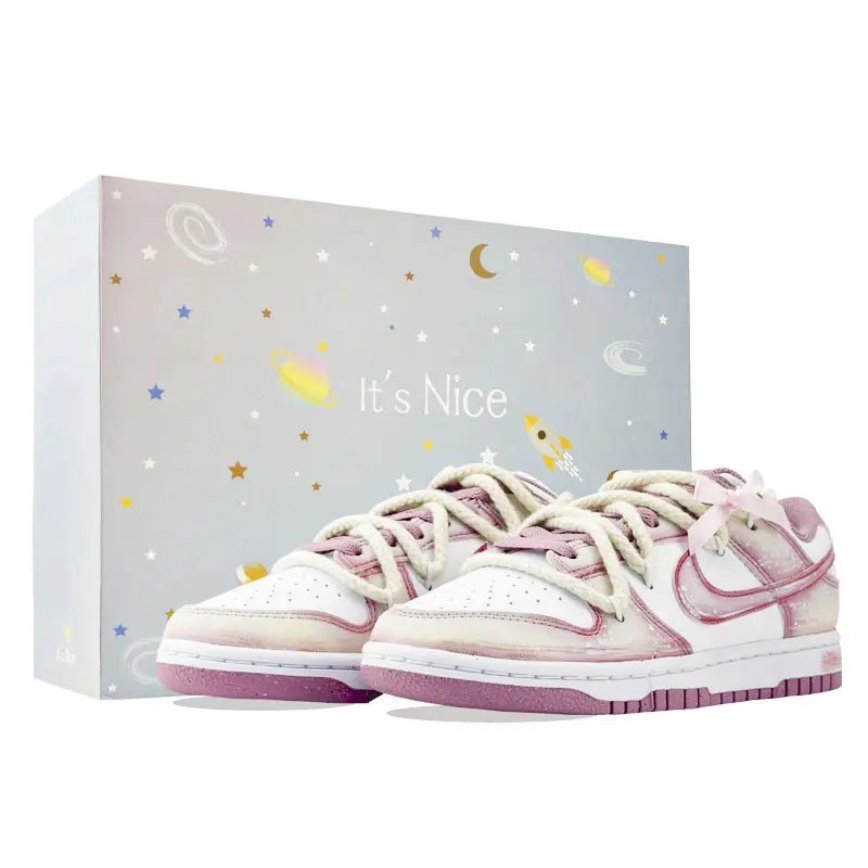 Nike Dunk Loli Crush Cushioning, Wear Resistant Low top Skateboard Shoes Women's White Pink