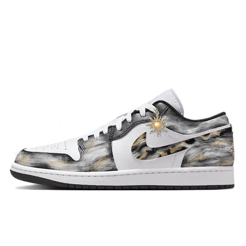 Jordan Air Jordan 1 Apollo Abrasion Resistant Low top Vintage Basketball Shoes Men's Black White Gold